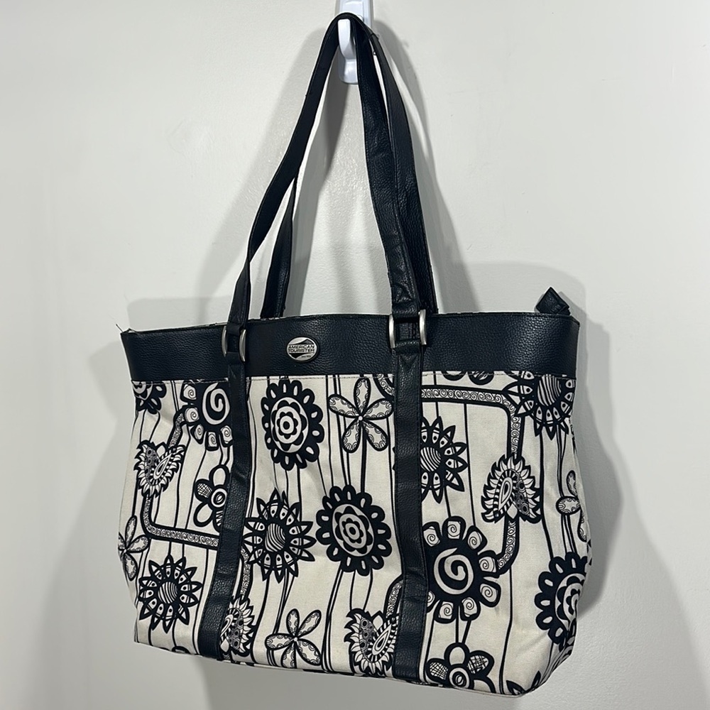 American Tourister Black and White Floral Tote Bag